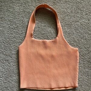 Gianni Bini Peach Ribbed Halter Top Cropped Women’s Medium